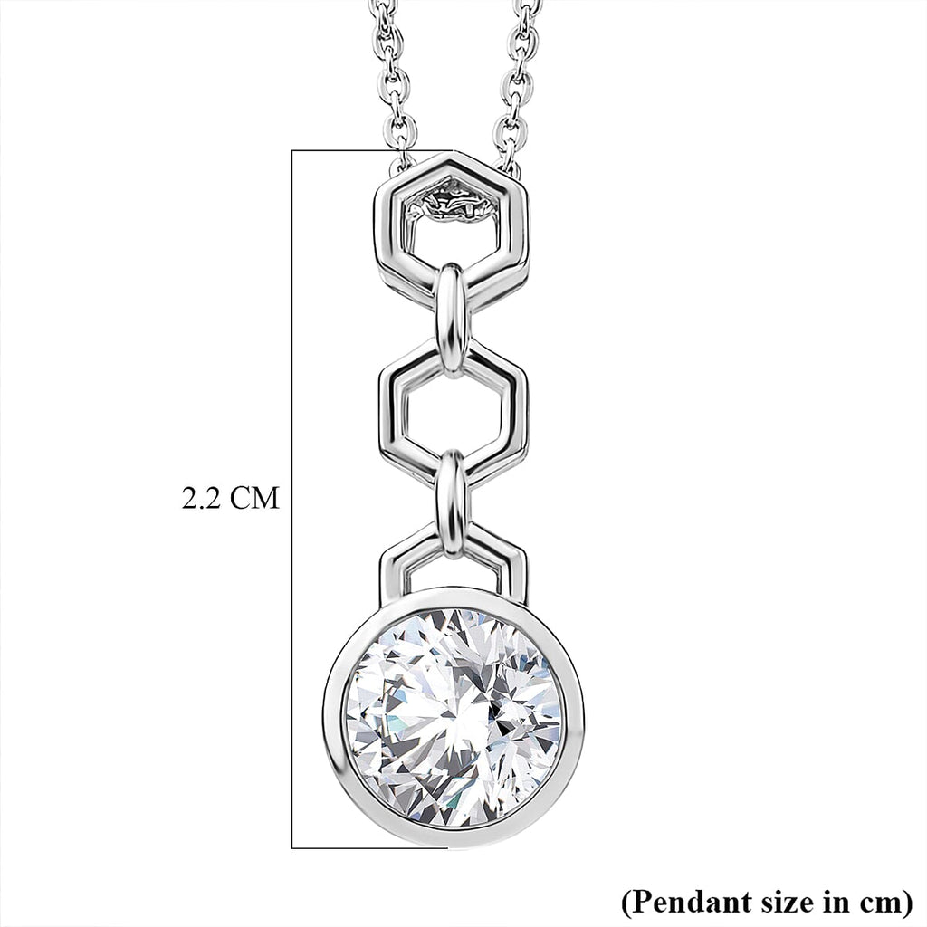 D'Joy - Moissanite Solitaire Drop Pendant with Chain (Size 20) in Platinum Overlay Sterling Silver 1.00 Ct.
