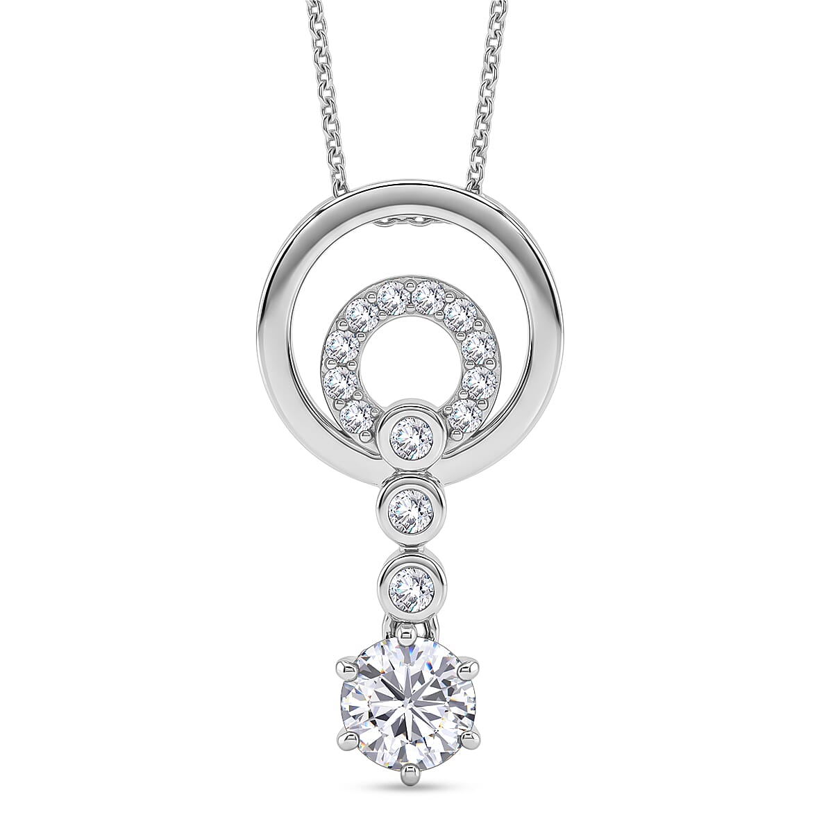 D'Joy - Moissanite Drop Pendant with Chain (Size 20) in Platinum Overlay Sterling Silver 1.07 Ct 4473306 0