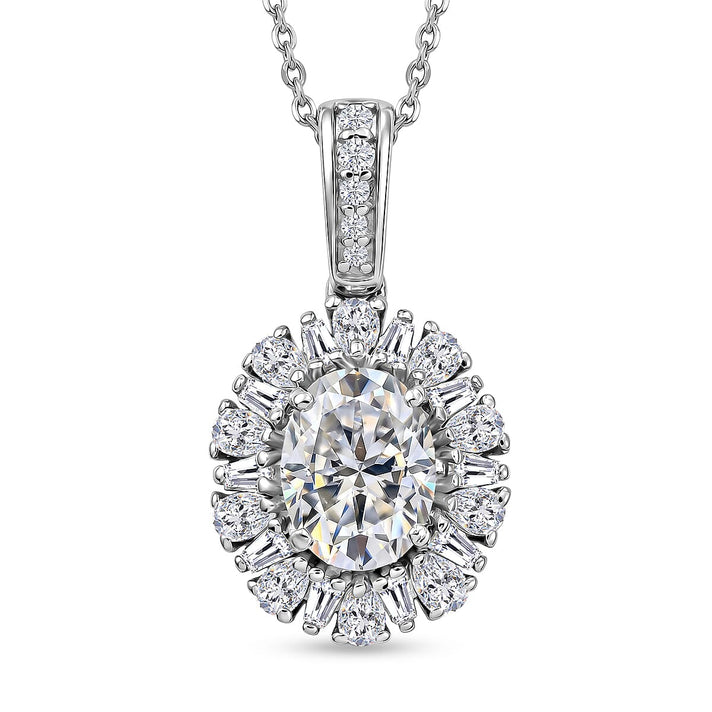 D'Joy - Moissanite Halo Pendant with Chain (Size 20) in Rhodium Overlay Sterling Silver 2.71 Ct. 4469504 1