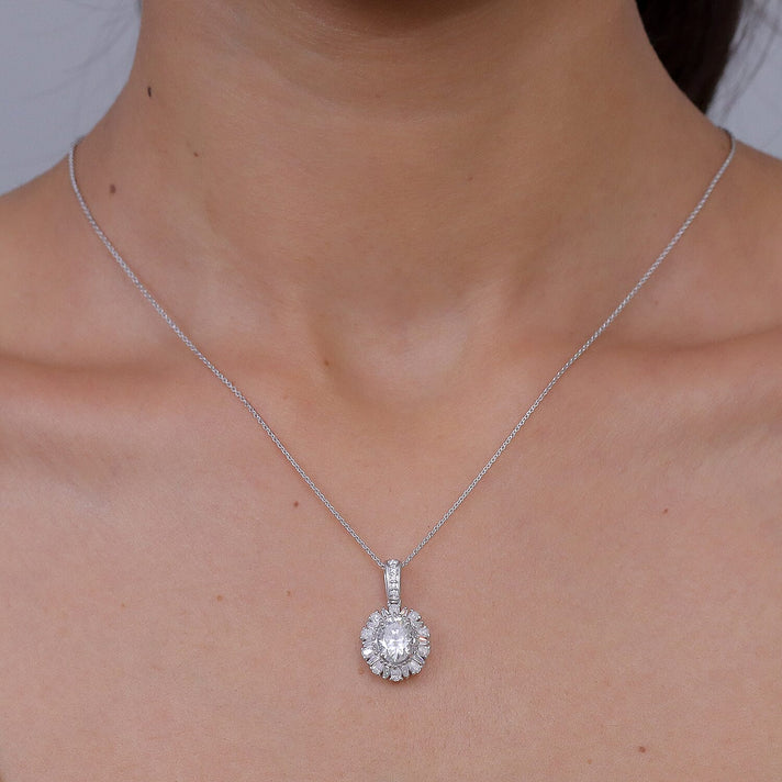 D'Joy - Moissanite Halo Pendant with Chain (Size 20) in Rhodium Overlay Sterling Silver 2.71 Ct. 4469504 2