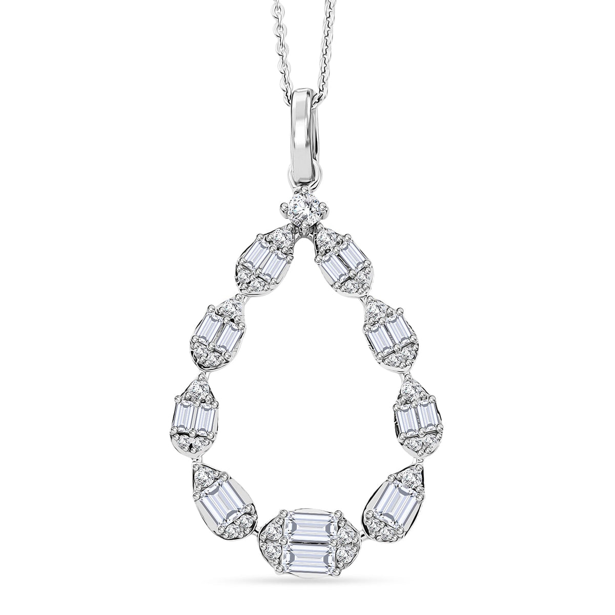 D'Joy - Moissanite Pendant with Chain (Size 20) in Rhodium Overlay Sterling Silver 1.16 Ct. V32568642 0