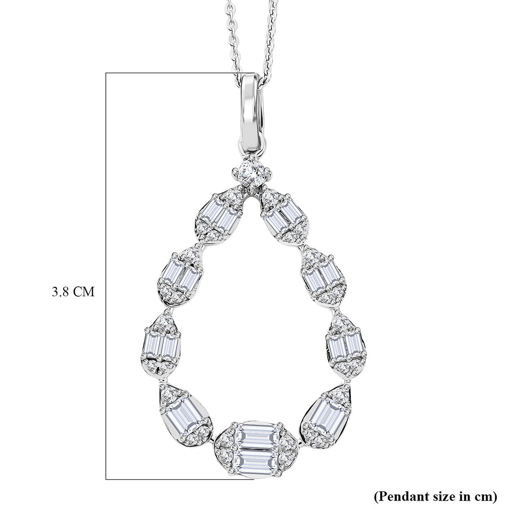 D'Joy - Moissanite Pendant with Chain (Size 20) in Rhodium Overlay Sterling Silver 1.16 Ct.
