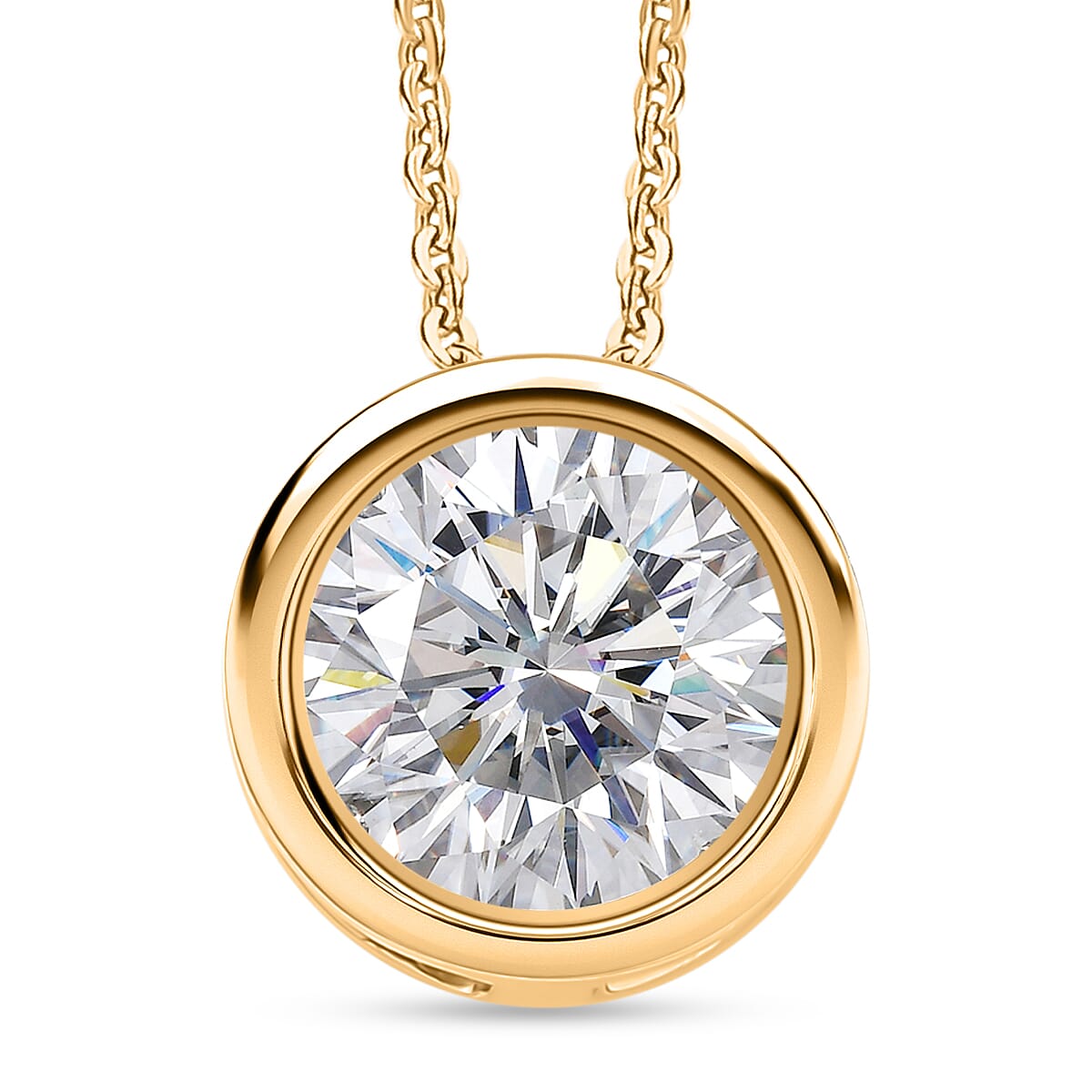D'Joy Moissanite Solitaire Pendant with Chain (Size 20) in Yellow Gold Plated Sterling Silver 2.55 Ct. 4448990 0