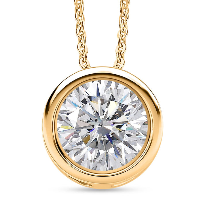 D'Joy Moissanite Solitaire Pendant with Chain (Size 20) in Yellow Gold Plated Sterling Silver 2.55 Ct. 4448990 1