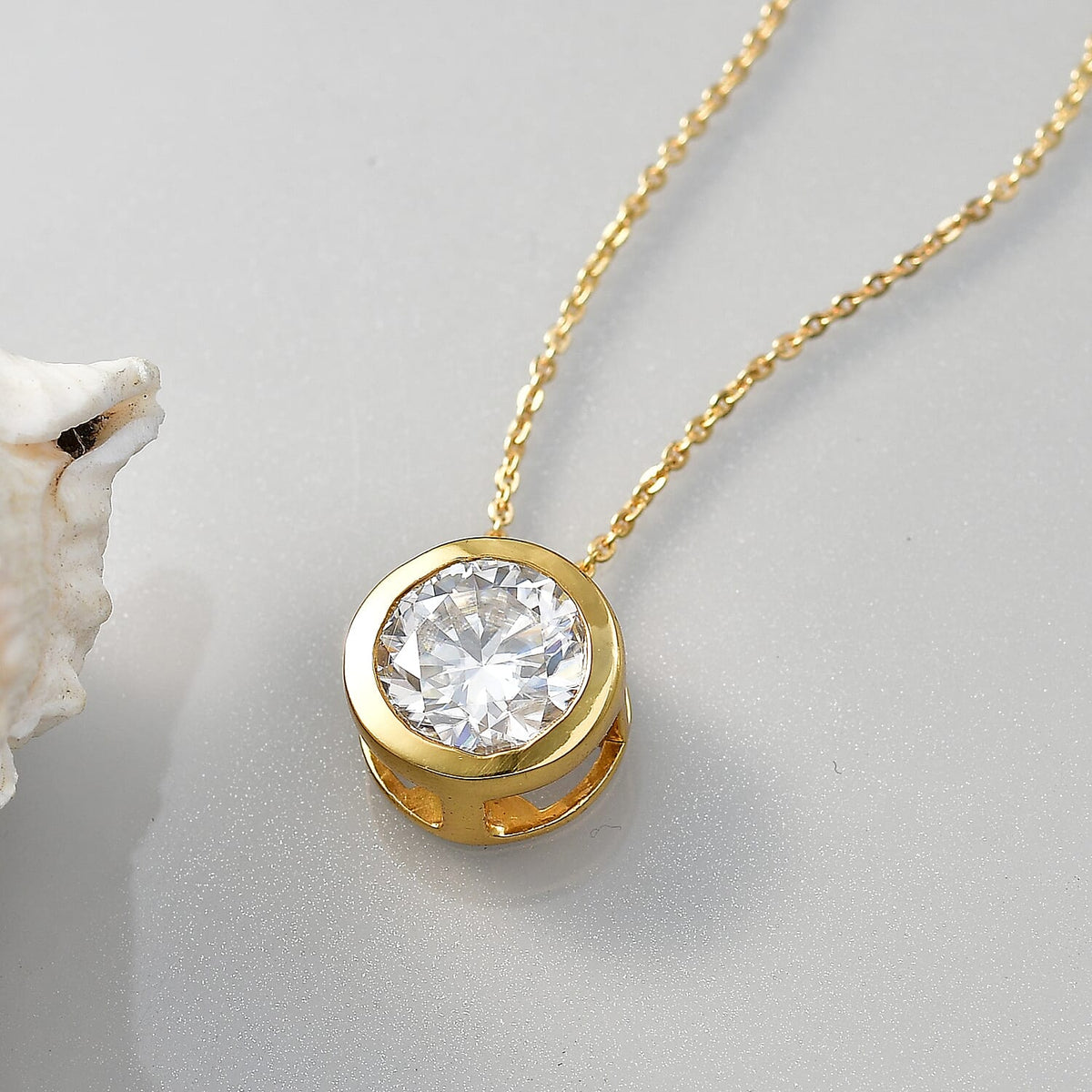 D'Joy Moissanite Solitaire Pendant with Chain (Size 20) in Yellow Gold Plated Sterling Silver 2.55 Ct. 4448990 2