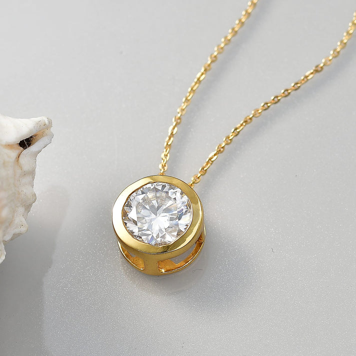 D'Joy Moissanite Solitaire Pendant with Chain (Size 20) in Yellow Gold Plated Sterling Silver 2.55 Ct. 4448990 2