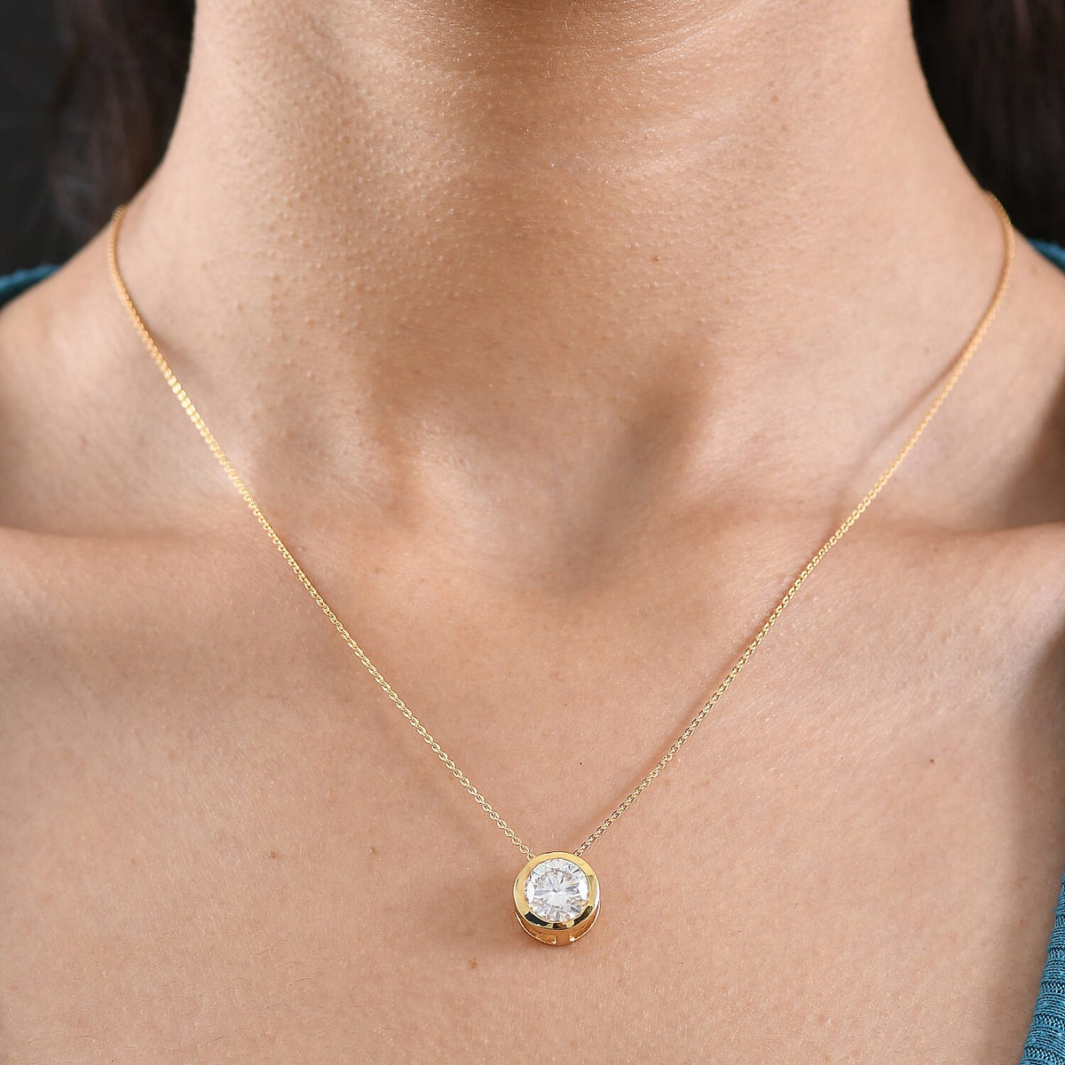 D'Joy Moissanite Solitaire Pendant with Chain (Size 20) in Yellow Gold Plated Sterling Silver 2.55 Ct. 4448990 3
