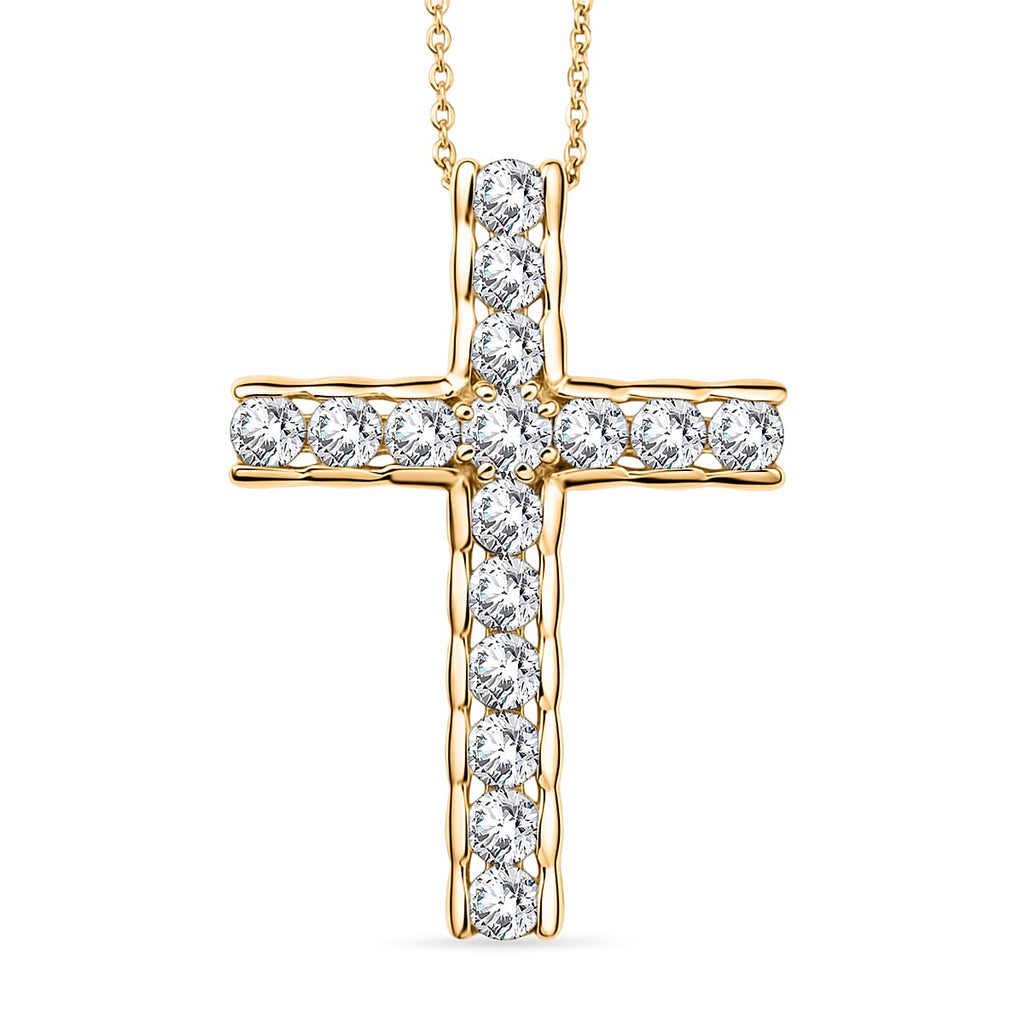 D'Joy Moissanite Cross Pendant with Chain (Size 20) in Yellow Gold Plated Sterling Silver 1.66 Ct.