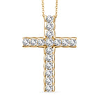 D'Joy Moissanite Cross Pendant with Chain (Size 20) in Yellow Gold Plated Sterling Silver 1.66 Ct.
