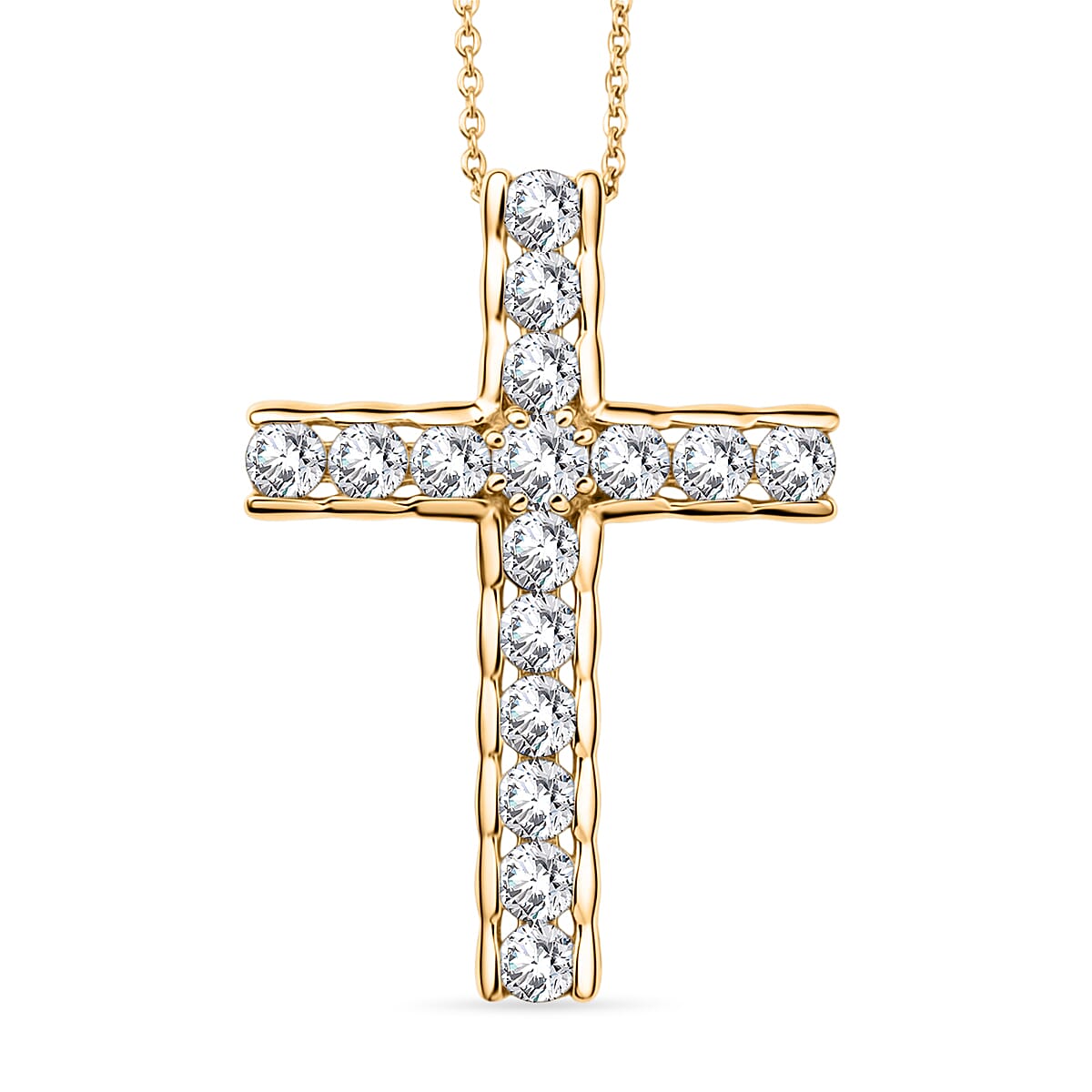 D'Joy Moissanite Cross Pendant with Chain (Size 20) in Yellow Gold Plated Sterling Silver 1.66 Ct. 4449904 0