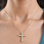 D'Joy Moissanite Cross Pendant with Chain (Size 20) in Yellow Gold Plated Sterling Silver 1.66 Ct.