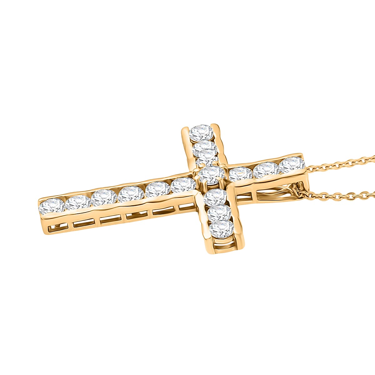 D'Joy Moissanite Cross Pendant with Chain (Size 20) in Yellow Gold Plated Sterling Silver 1.66 Ct. 4449904 4