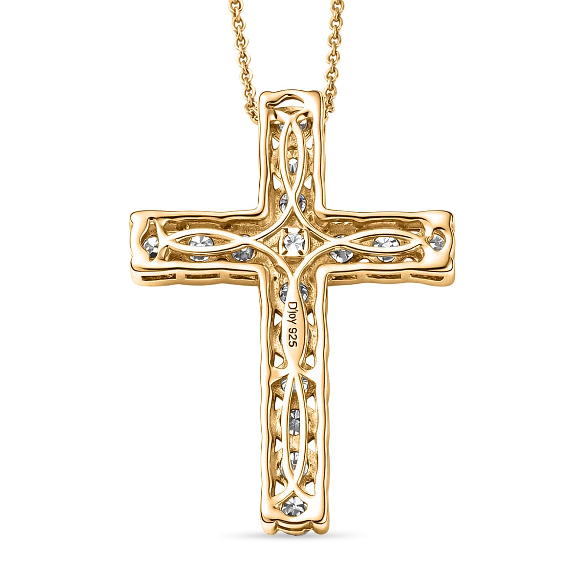 D'Joy Moissanite Cross Pendant with Chain (Size 20) in Yellow Gold Plated Sterling Silver 1.66 Ct. 4449904 5