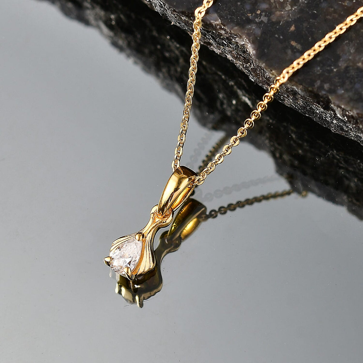D'Joy - Moissanite Solitaire Pendant with Chain (Size 20) in Yellow Gold Plated Sterling Silver V32518218 3