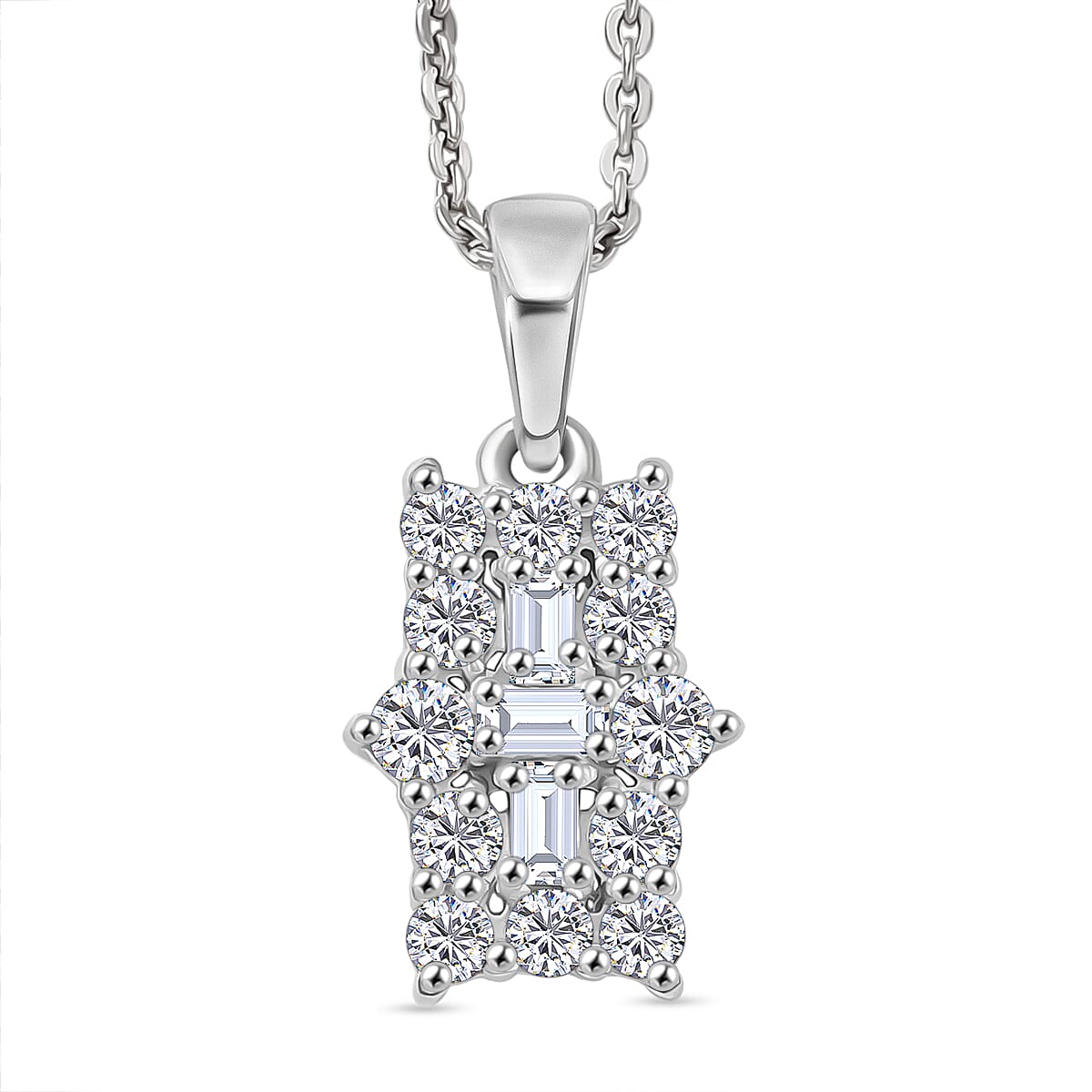 D'Joy Moissanite Boat Pendant with Chain (Size 20) in Platinum Overlay Sterling Silver 4449507 0