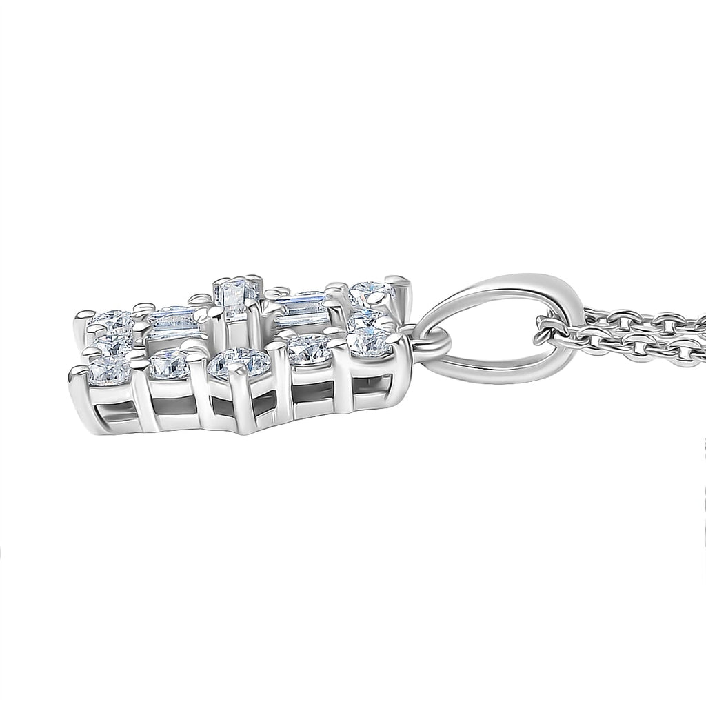 D'Joy Moissanite Boat Pendant with Chain (Size 20) in Platinum Overlay Sterling Silver
