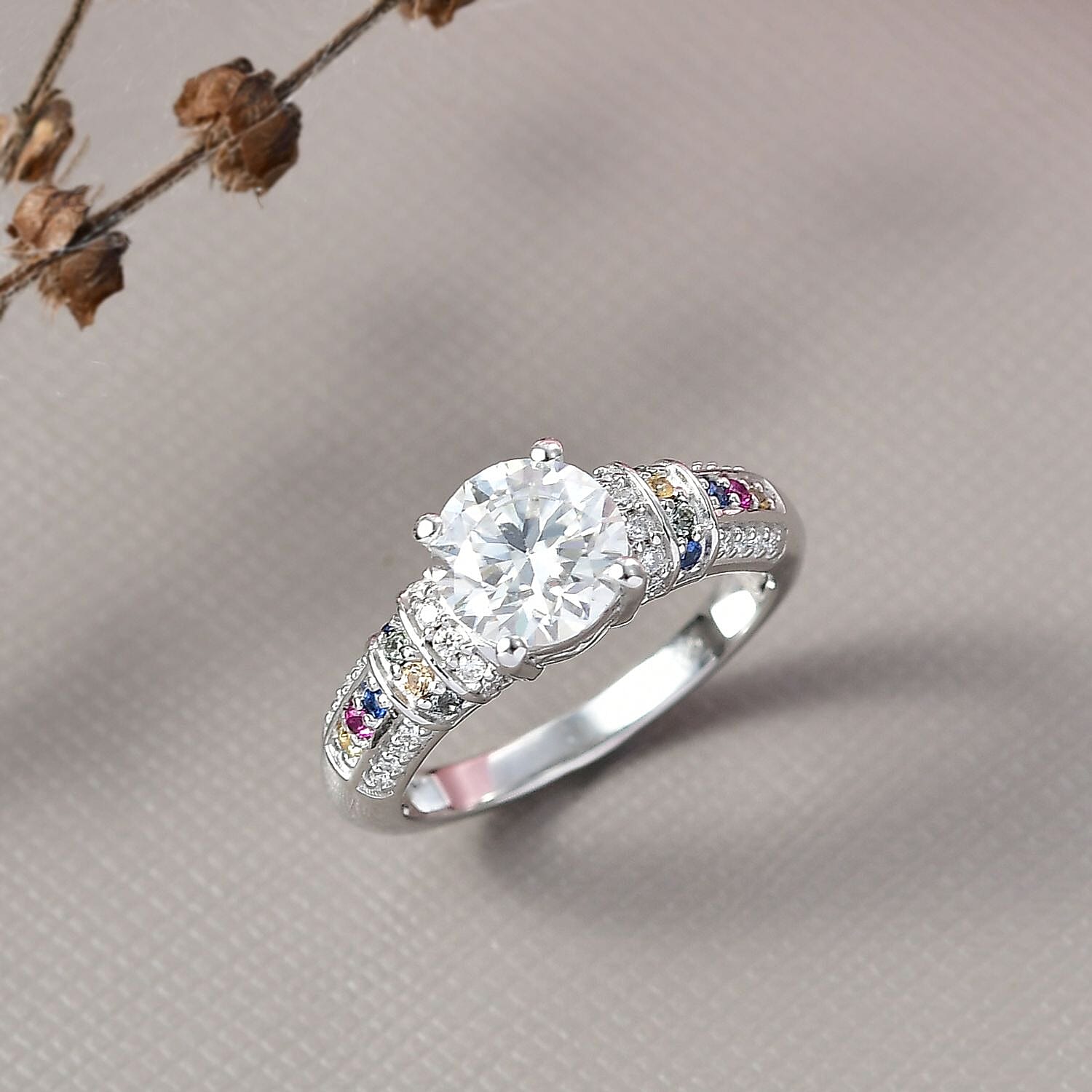 D'joy 1.8 Ct. Moissanite Solitaire Ring in Rhodium Sterling Silver 8270020 2
