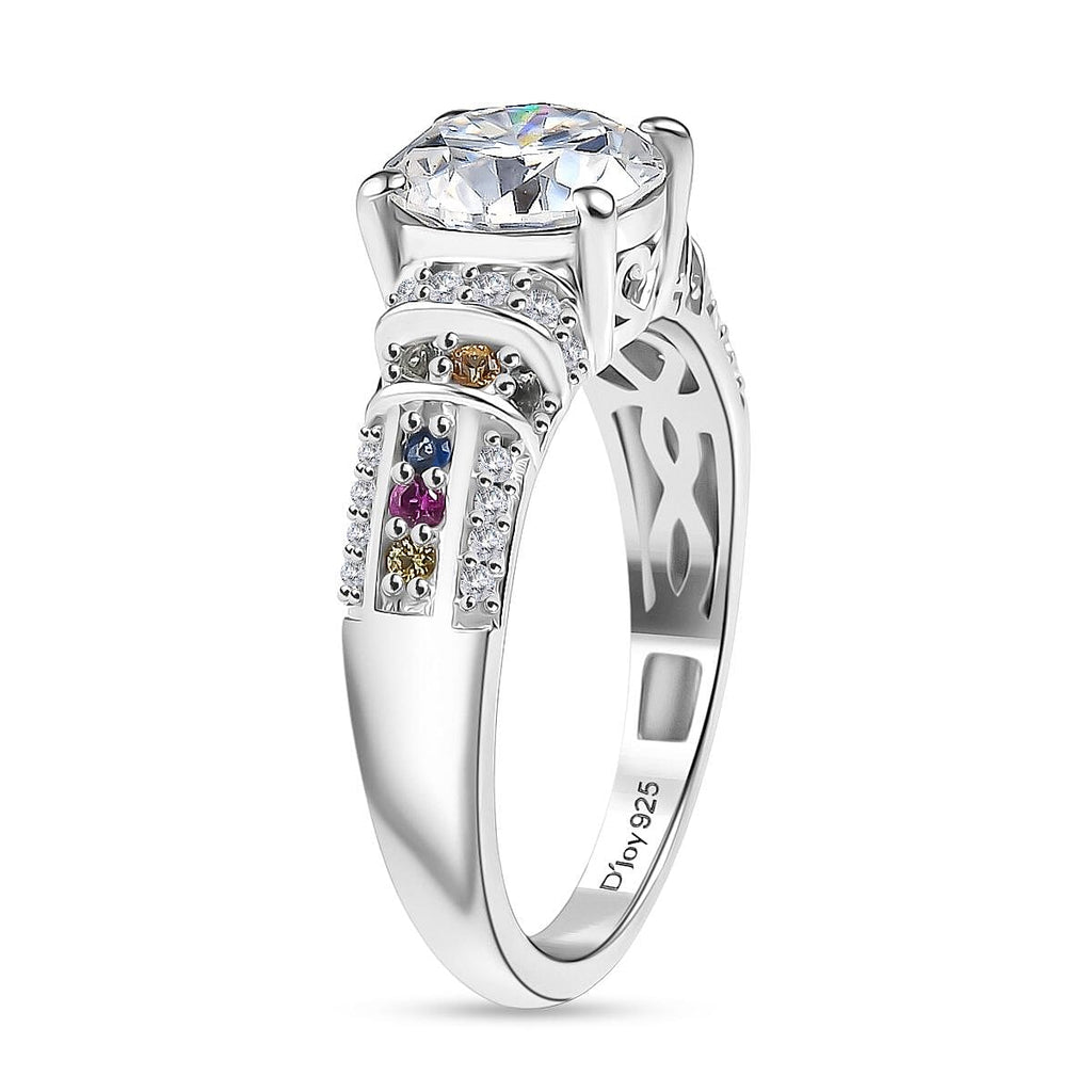 D'Joy Moissanite & Pink Sapphire Ring in Rhodium Overlay Sterling Silver 1.79 Ct.