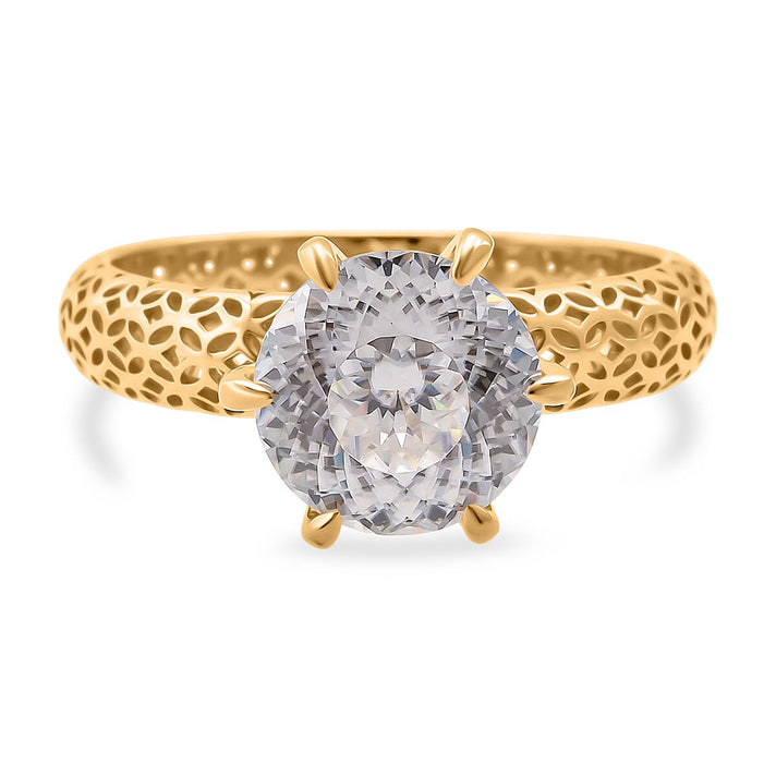 Mirage Collection - D'Joy 120 Facets Moissanite Solitaire Ring in Yellow Gold Plated Sterling Silver 2.00 Ct. 8432236 1