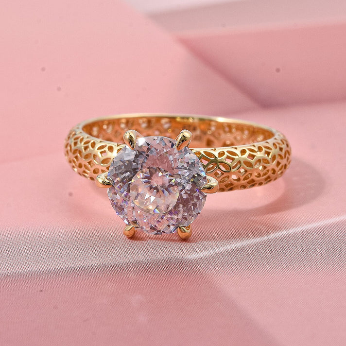 Mirage Collection - D'Joy 120 Facets Moissanite Solitaire Ring in Yellow Gold Plated Sterling Silver 2.00 Ct. 8432236 2
