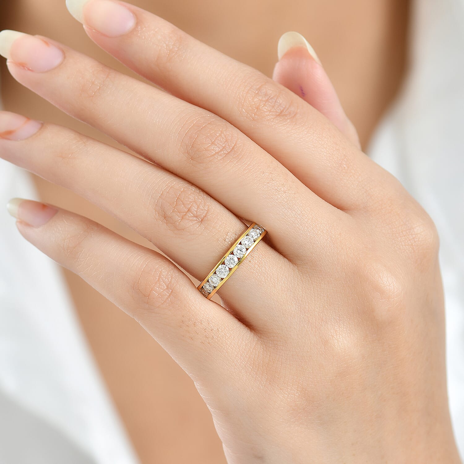0.9 Ct. Moissanite Half-Eternity Ring in 18K Yellow Gold Sterling Silver 8352044 3