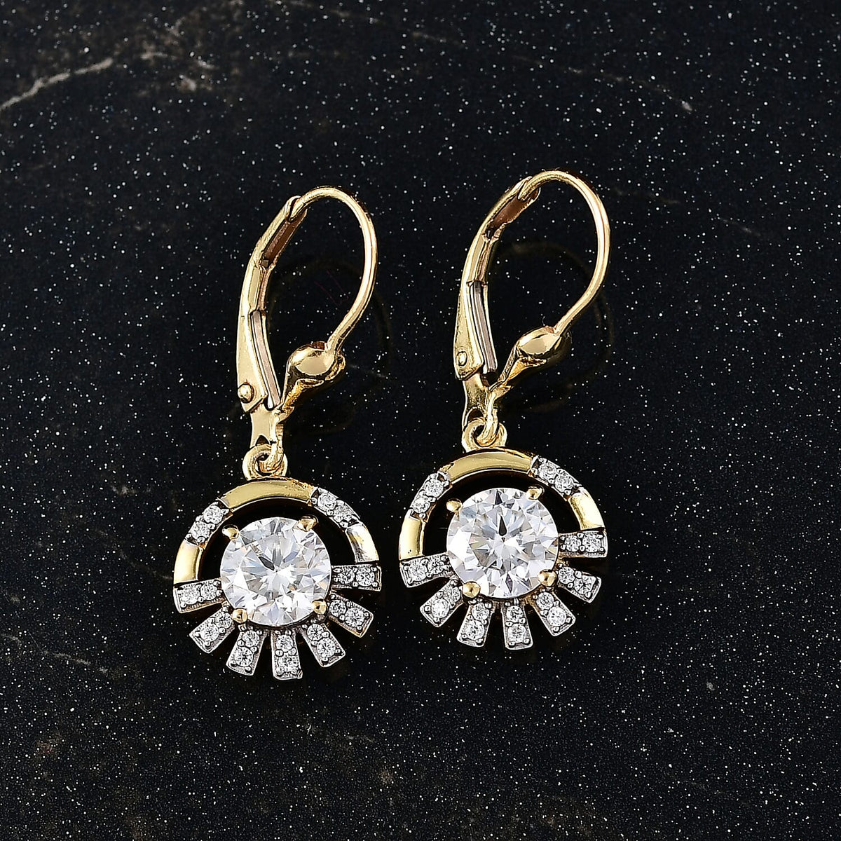 D'Joy Moissanite Sunburst Lever Back Earring in Yellow Gold Plated Sterling Silver 1.71 Ct. 8250665 2
