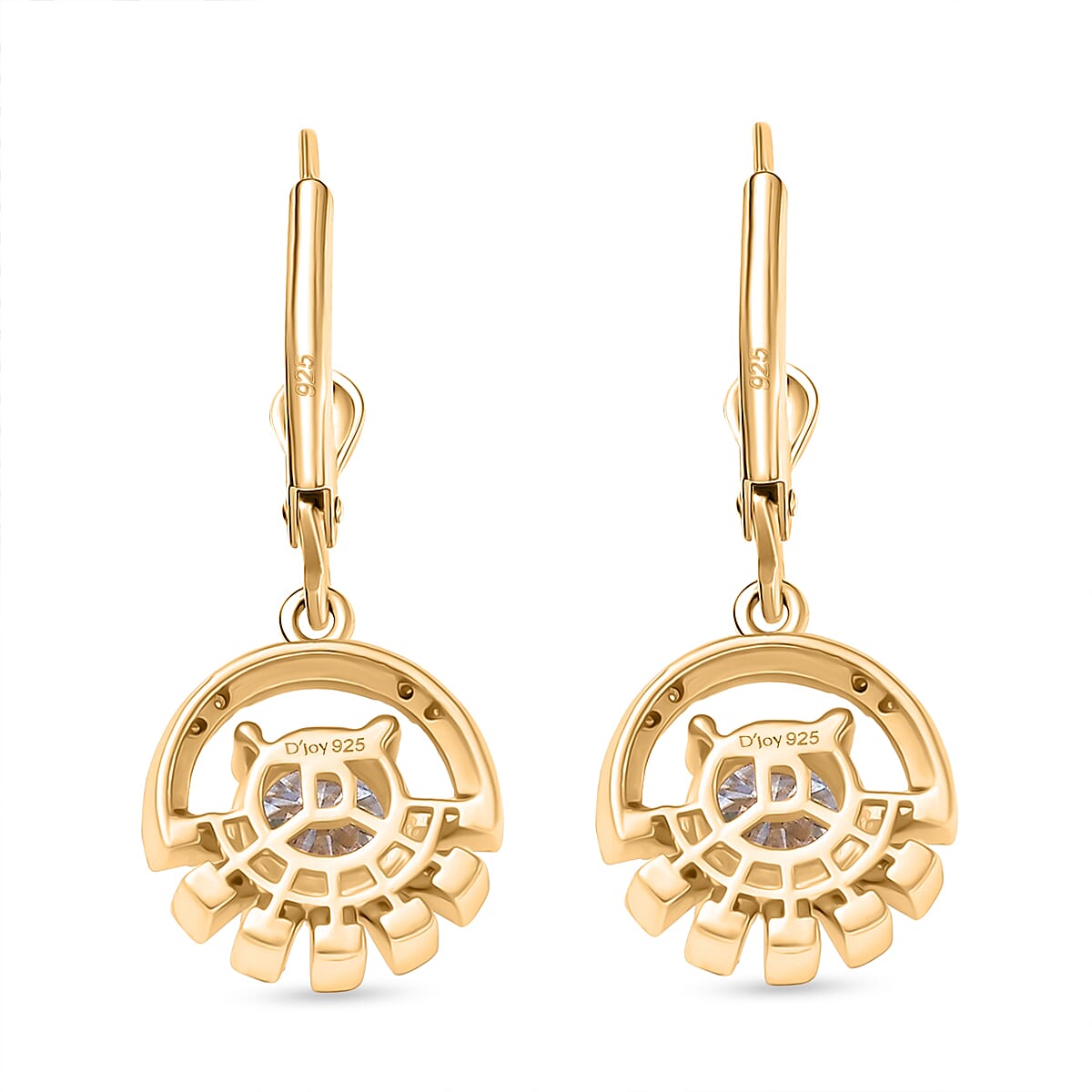 D'Joy Moissanite Sunburst Lever Back Earring in Yellow Gold Plated Sterling Silver 1.71 Ct. 8250665 5
