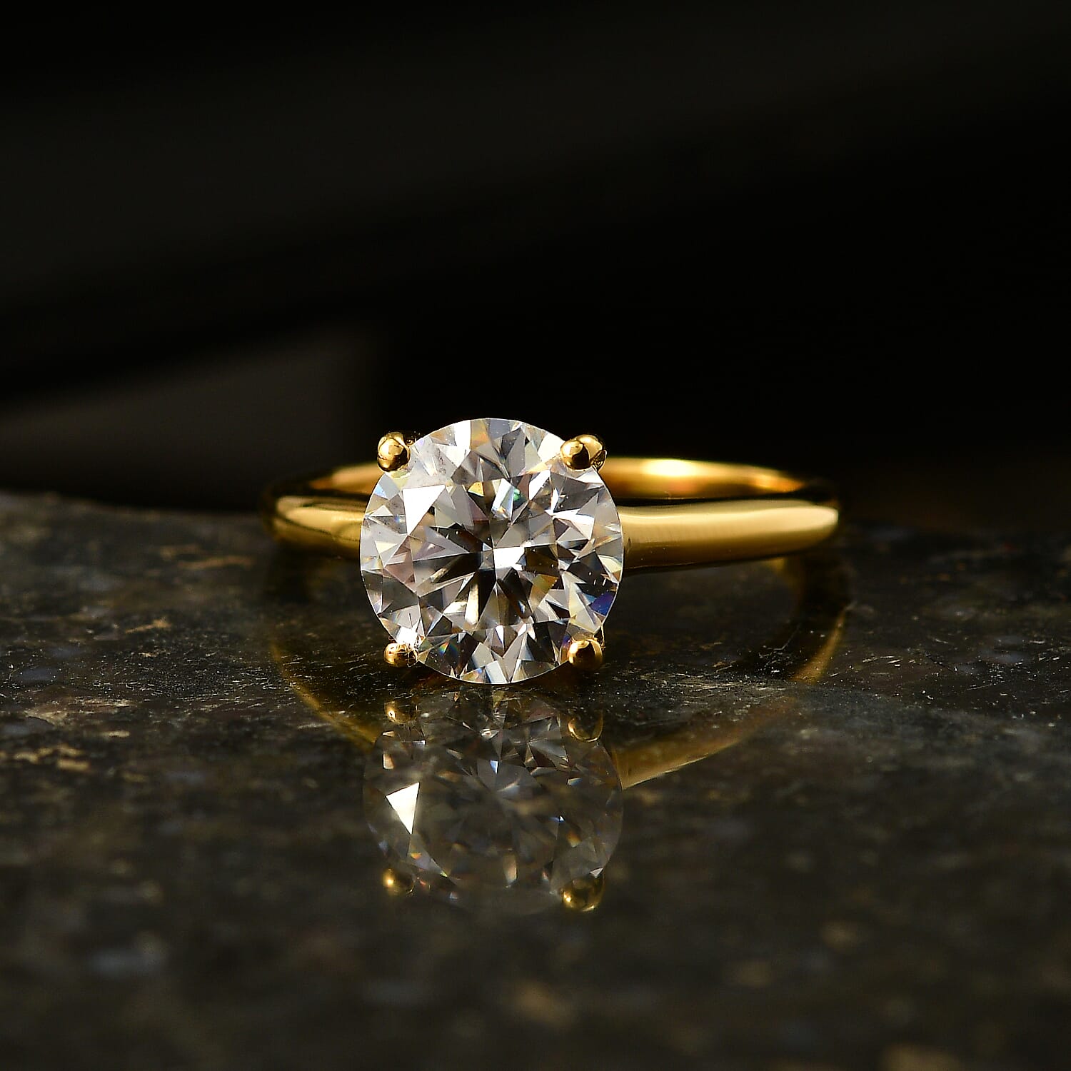 D'Joy - Moissanite Solitaire Heart &amp; Arrow Cut Ring in 18K Vermeil Yellow Gold Plated Sterling Silver 2.09 Ct. 8499545 3