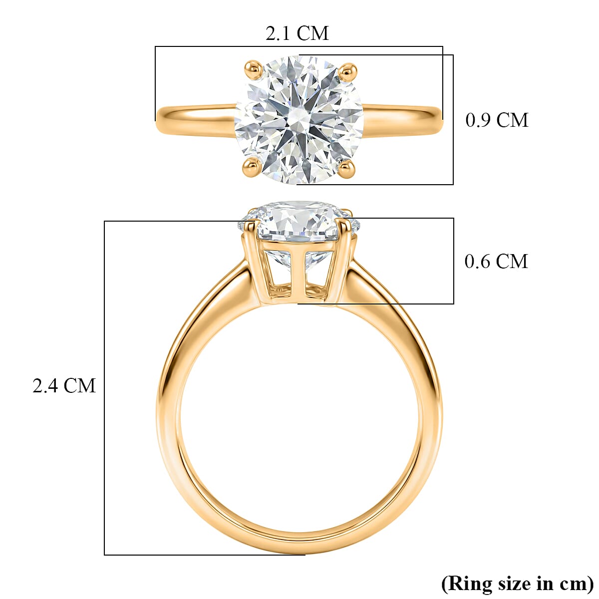 D'Joy - Moissanite Solitaire Heart &amp; Arrow Cut Ring in 18K Vermeil Yellow Gold Plated Sterling Silver 2.09 Ct. 8499545 5