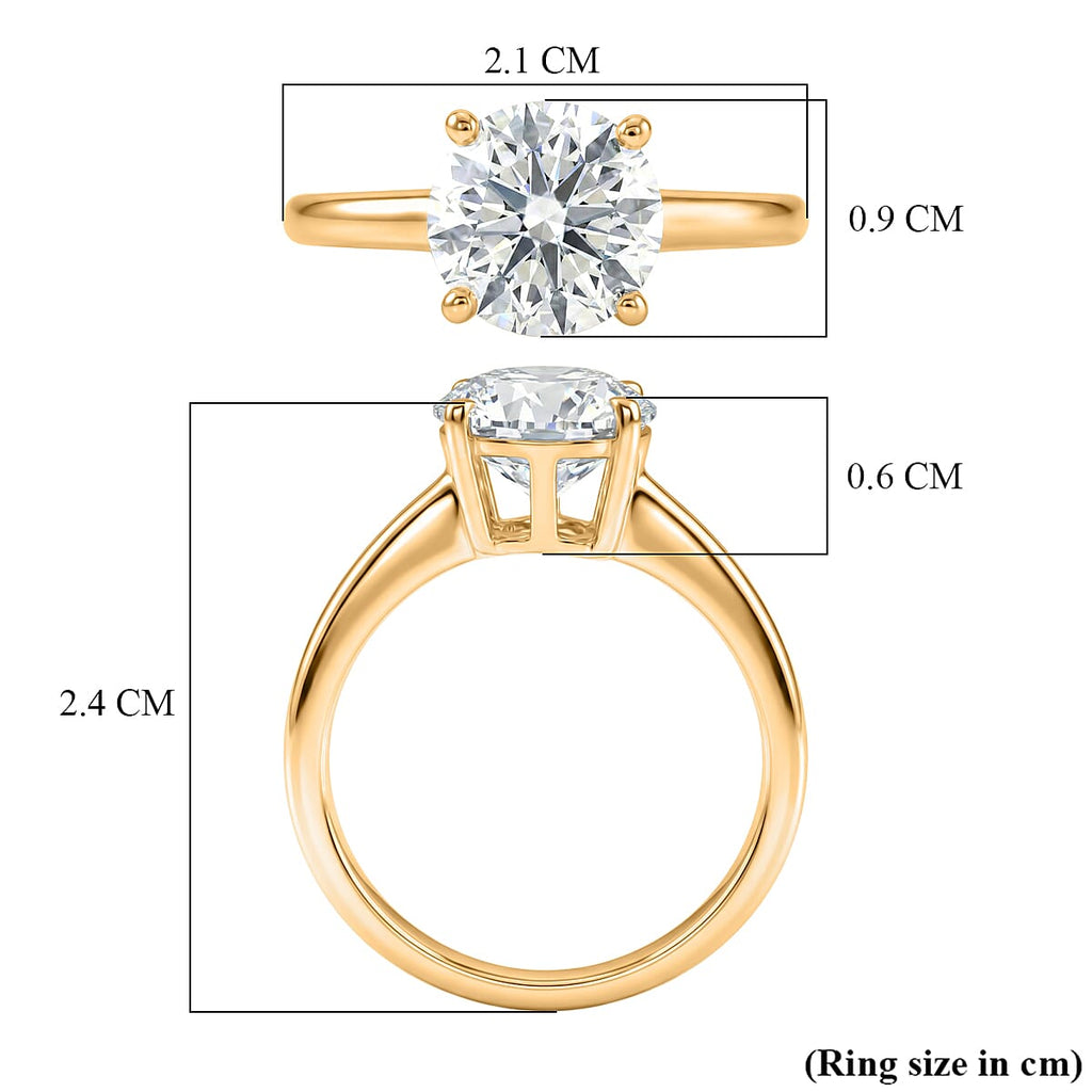 D'Joy Moissanite Solitaire Ring in 18K Vermeil Yellow Gold Plated Sterling Silver 2.09 Ct.