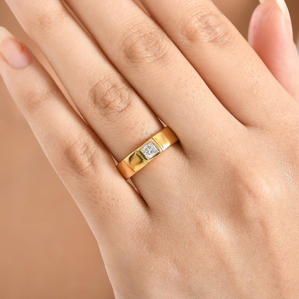 D'Joy Moissanite Solitaire Ring in 18K Vermeil Yellow Gold Plated Sterling Silver