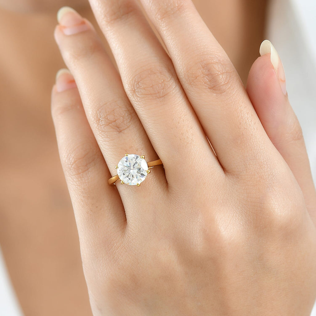 Royal Bali Collection - D'Joy Moissanite Solitaire Ring in 18K Vermeil Yellow Gold Plated Sterling Silver 2.98 Ct.