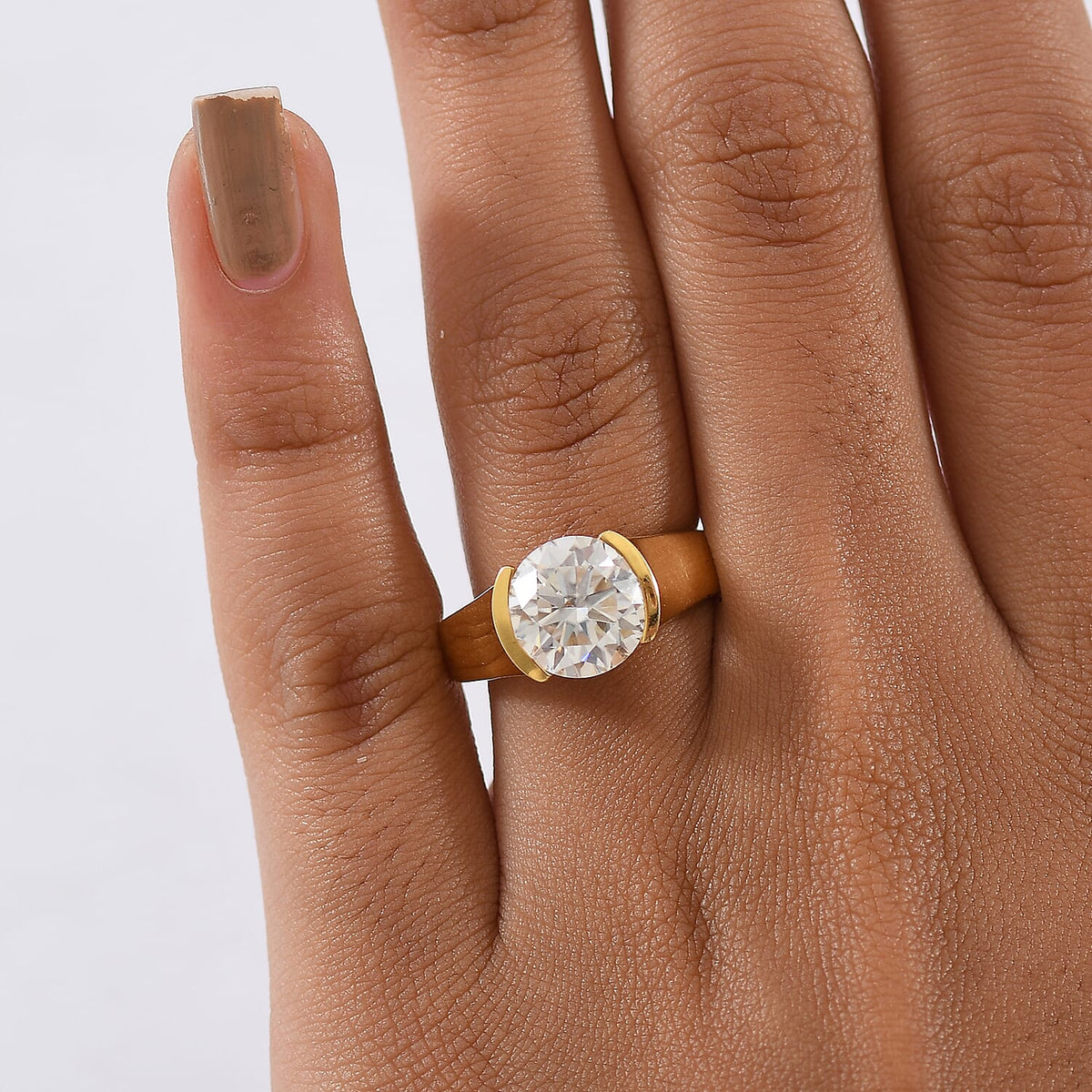 D'Joy Moissanite Solitaire Ring in Yellow Gold Plated Sterling Silver 3.10 Ct. 8250673 3