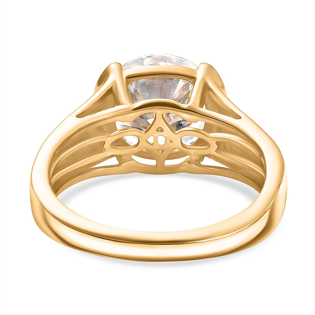 D'Joy Moissanite Solitaire Ring in Yellow Gold Plated Sterling Silver 3.10 Ct.