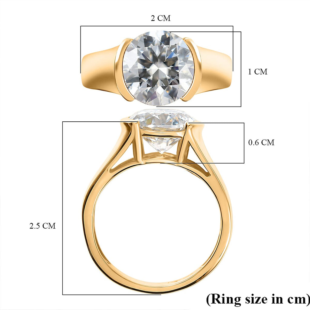 D'Joy Moissanite Solitaire Ring in Yellow Gold Plated Sterling Silver 3.10 Ct.