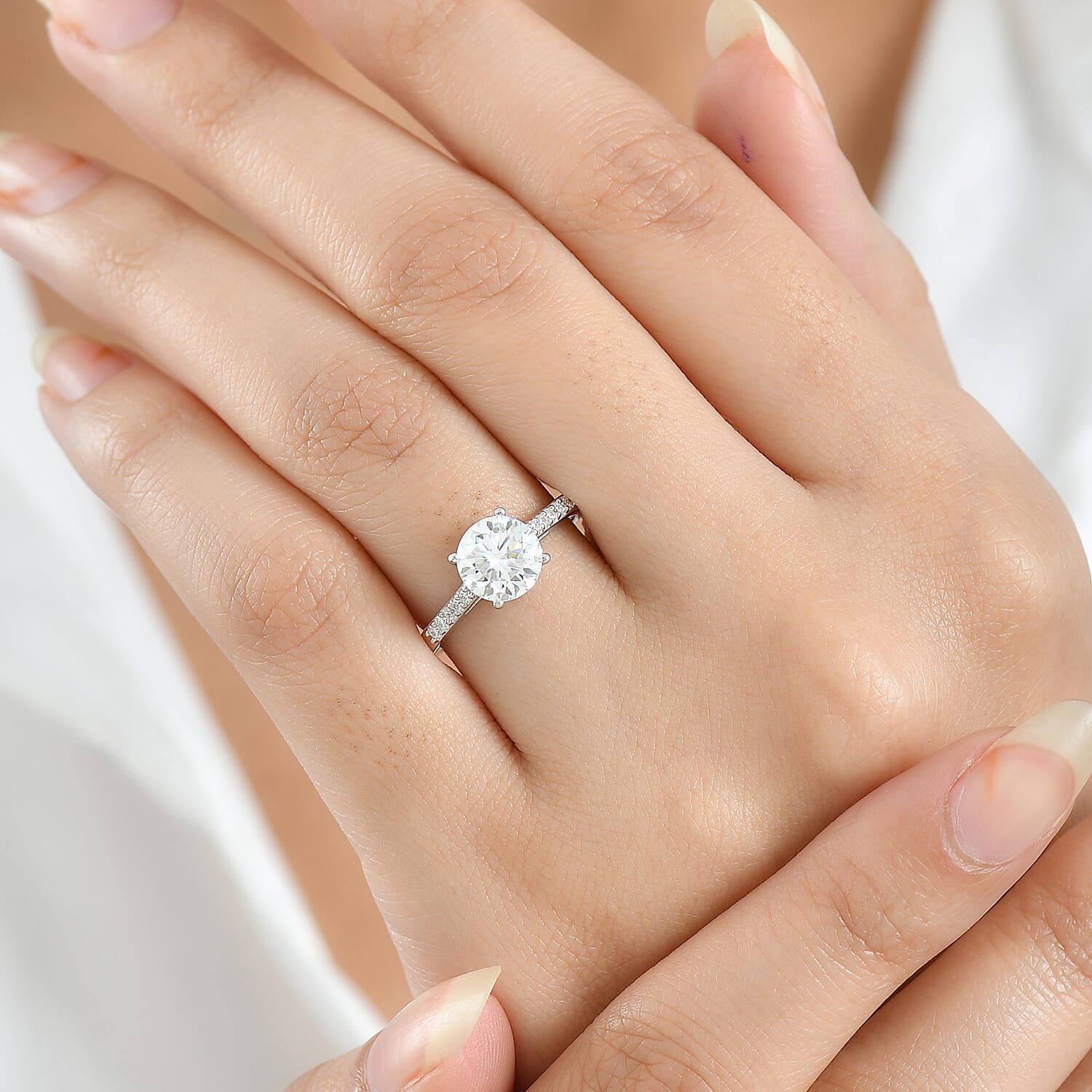 Royal Bali Collection - D'Joy Moissanite Solitaire Ring in Platinum Overlay Sterling Silver 1.60 Ct. 8352077 3