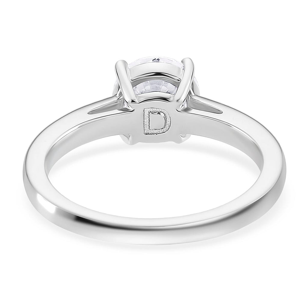 D'Joy GRA Certified Moissanite (VVS-D) Solitaire Ring in Rhodium Overlay Sterling Silver 1.50 Ct.