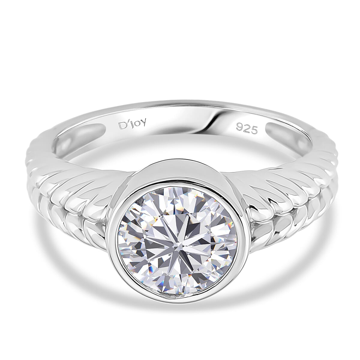 D'Joy Moissanite Solitaire Ring in Rhodium Overlay Sterling Silver 1.91 Ct. V32514518 0