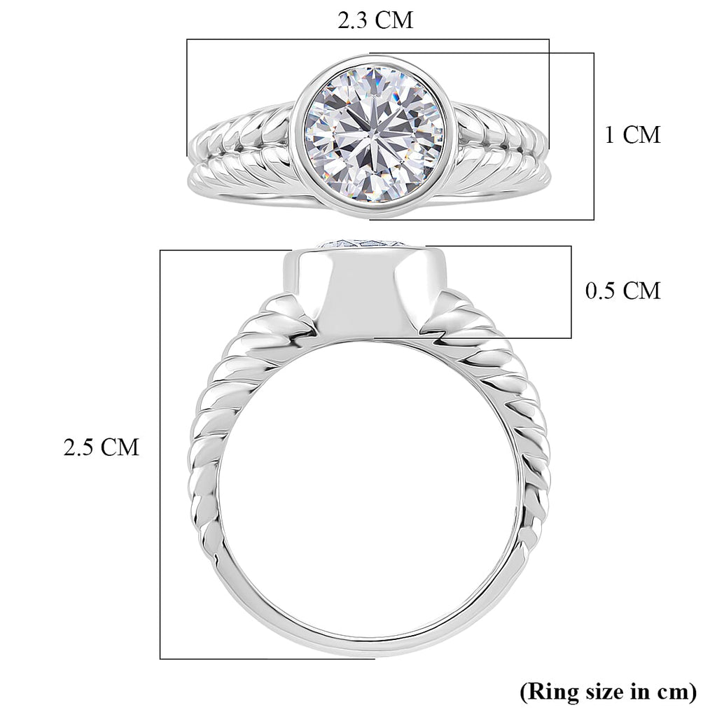 D'Joy Moissanite Solitaire Ring in Rhodium Overlay Sterling Silver  2.00 Ct.
