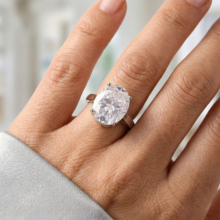 D'Joy - Moissanite Solitaire Ring in Rhodium Overlay Sterling Silver 10.00 Ct. 8502622 2