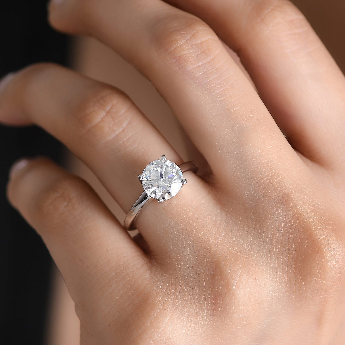 D'Joy Moissanite Solitaire Ring in Rhodium Overlay Sterling Silver 2.13 Ct. V32524176 2