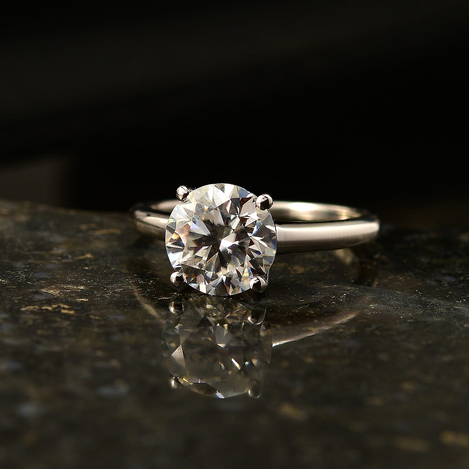 D'Joy Moissanite Solitaire Ring in Rhodium Overlay Sterling Silver 2.13 Ct. V32524176 3
