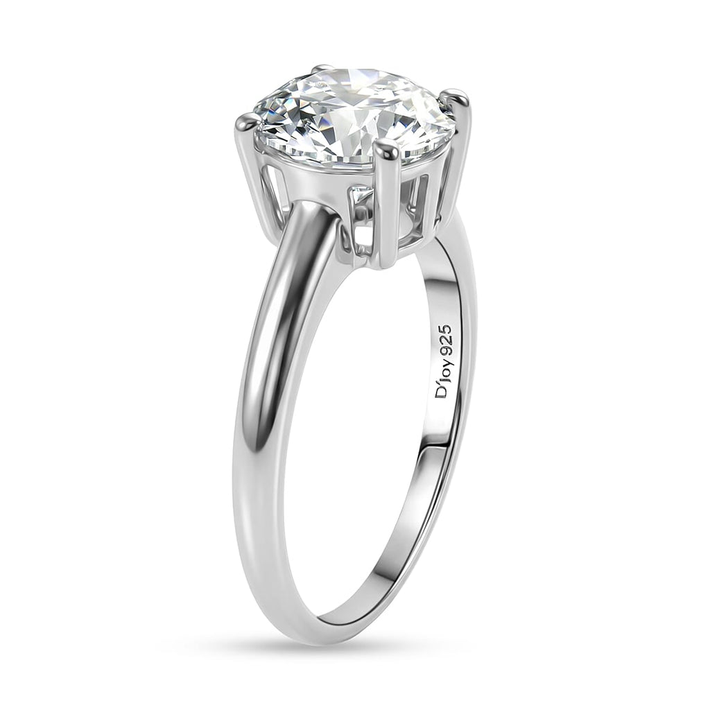 D'Joy Moissanite Solitaire Ring in Rhodium Overlay Sterling Silver 2.13 Ct.