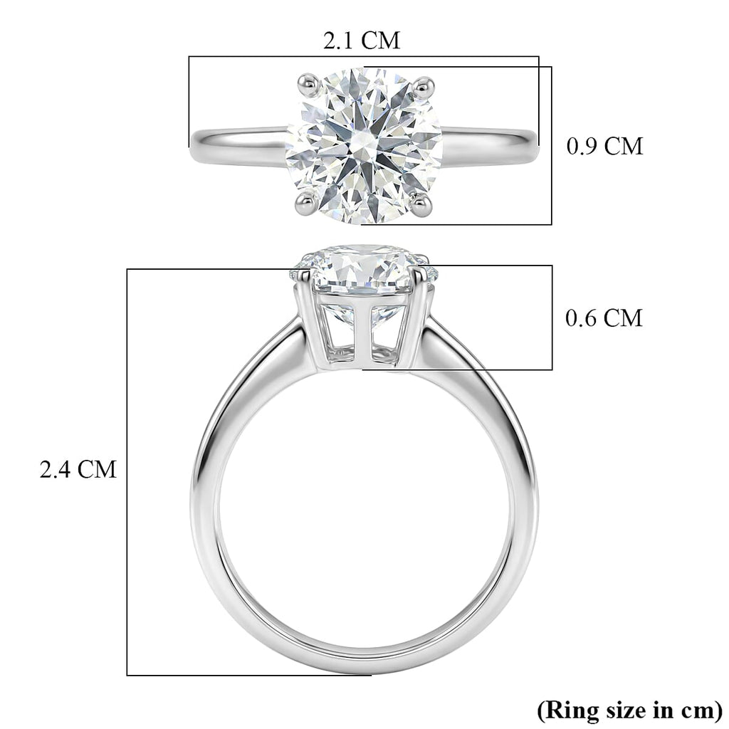 D'Joy Moissanite Solitaire Ring in Rhodium Overlay Sterling Silver 2.13 Ct.