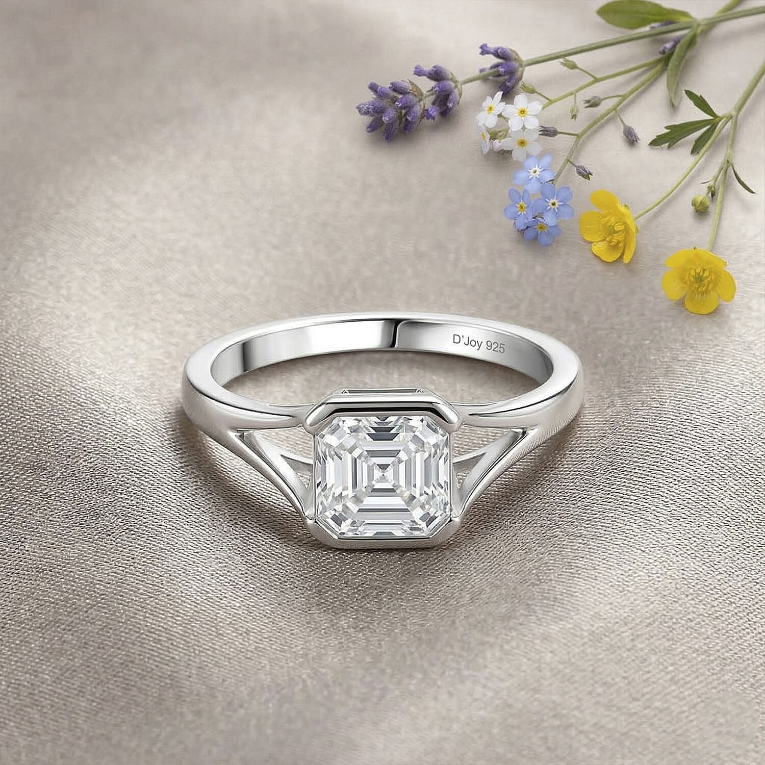 D'Joy - GRA Certified Moissanite D-VVS1 Solitaire Ring in Rhodium Overlay Sterling Silver 1.00 Ct. 8519644 3