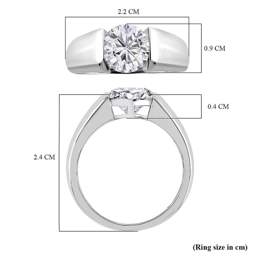 D'Joy Moissanite Solitaire Ring in Rhodium Overlay Sterling Silver 1.75 Ct.