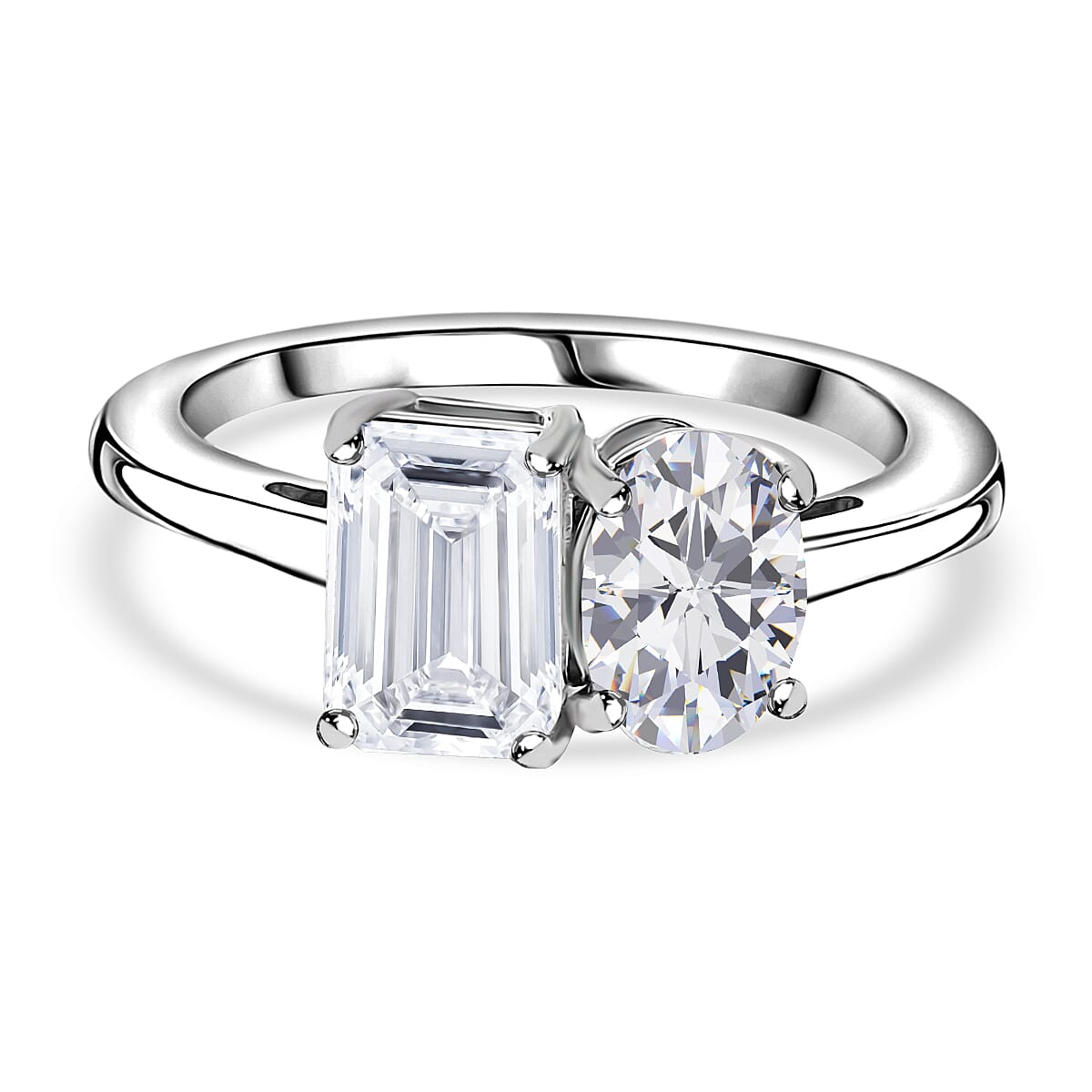 D'Joy Moissanite Toi Et Moi Ring in Rhodium Overlay Sterling Silver 1.80 Ct. V32756191 0