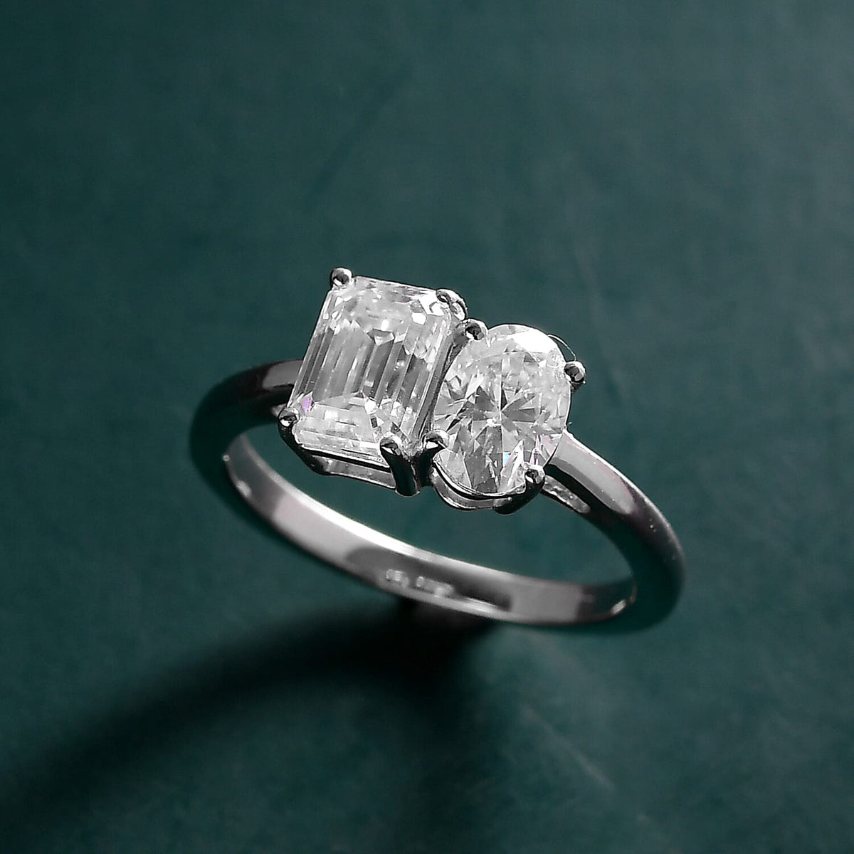D'Joy Moissanite Toi Et Moi Ring in Rhodium Overlay Sterling Silver 1.80 Ct. V32756191 2