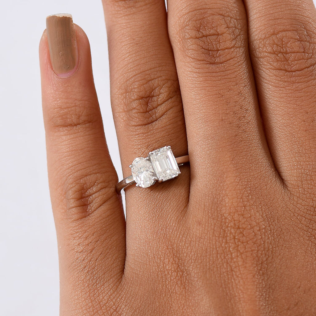 D'Joy Moissanite Ring in Rhodium Overlay Sterling Silver 1.84 Ct.