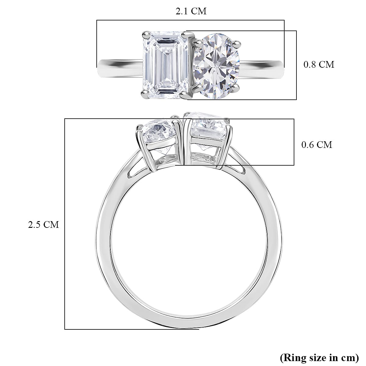 D'Joy Moissanite Toi Et Moi Ring in Rhodium Overlay Sterling Silver 1.80 Ct. V32756191 6